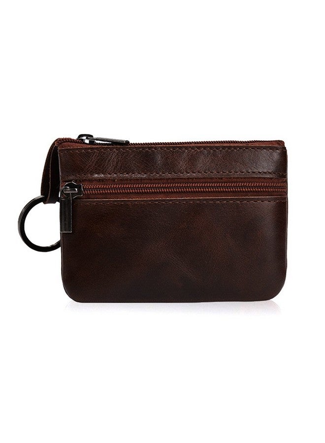 Hibate Deep-Brown Small Leather Coin Purse Change Pouch For Women Men Kids With Zip Key Ring  - Image 4