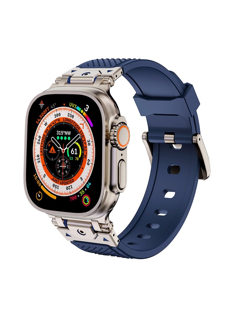 فرقة TPU Sport الوعرة لـ Apple Watch 46mm 49mm 45mm 44mm ، حزام مراقبة مطاطي بديل للموصل المعدني لـ Apple Watch Ultra 2 SE 10/9/8/7/6/SE/5/4/3 ، Titanium-Blue - Image 1