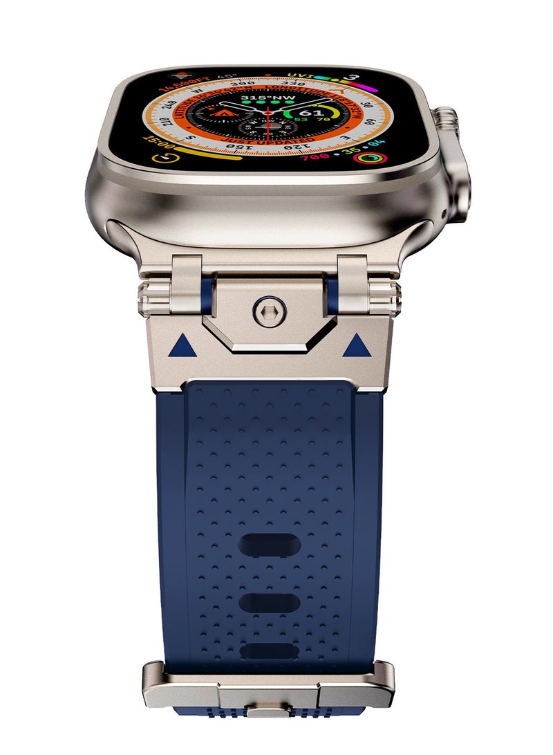 فرقة TPU Sport الوعرة لـ Apple Watch 46mm 49mm 45mm 44mm ، حزام مراقبة مطاطي بديل للموصل المعدني لـ Apple Watch Ultra 2 SE 10/9/8/7/6/SE/5/4/3 ، Titanium-Blue - Image 2