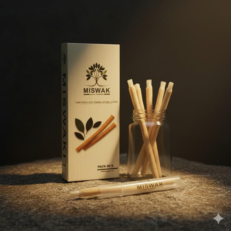 MISWAK عصي المسواك - عبوة من 5 عصي فرشاة أسنان طبيعية مع حامل مفرغ | عصي السواك للأسنان | خشب البيلو الأصيل (سلفادورا بيرسيكا) | تبييض الأسنان وتقوية اللثة - Image 2