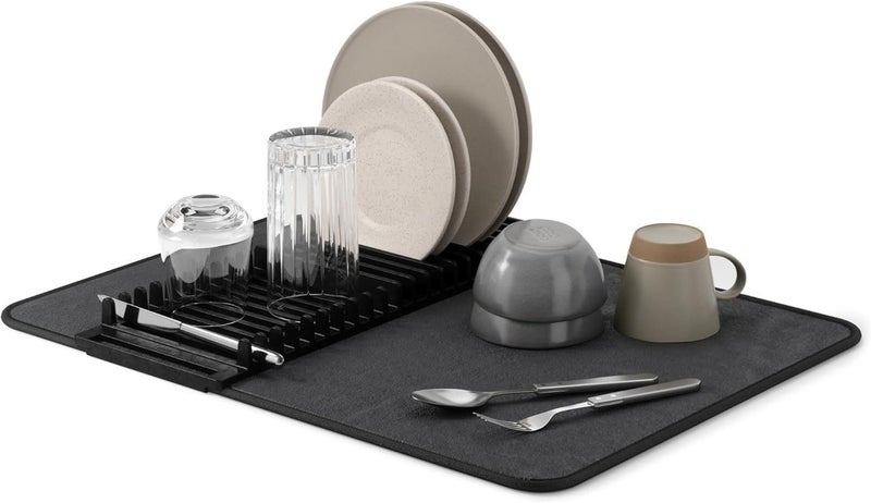 UMBRA Kitchen Dish Drying Rack and Mat Set, Grey Silicone - Image 4