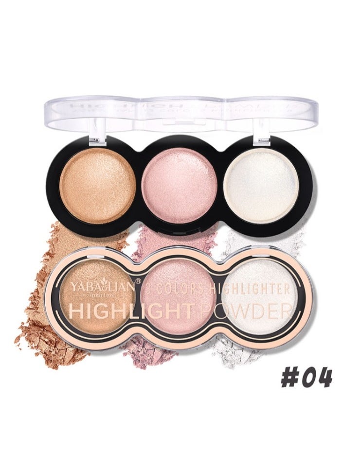 Yabaolian - 3 Color Glitter Highlighter Powder Palette,3 in 1 Blush and Highlighter Powder Makeup,Waterproof Long Lasting,Highly Pigmented Face Illuminator for a Glowing Look 1 Pcs Palette Color Number 4 - Image 1