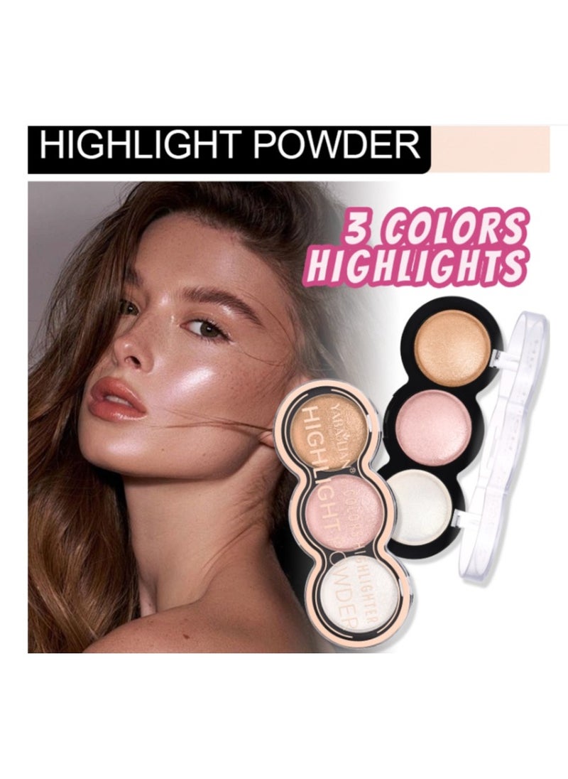 Yabaolian - 3 Color Glitter Highlighter Powder Palette,3 in 1 Blush and Highlighter Powder Makeup,Waterproof Long Lasting,Highly Pigmented Face Illuminator for a Glowing Look 1 Pcs Palette Color Number 4 - Image 1