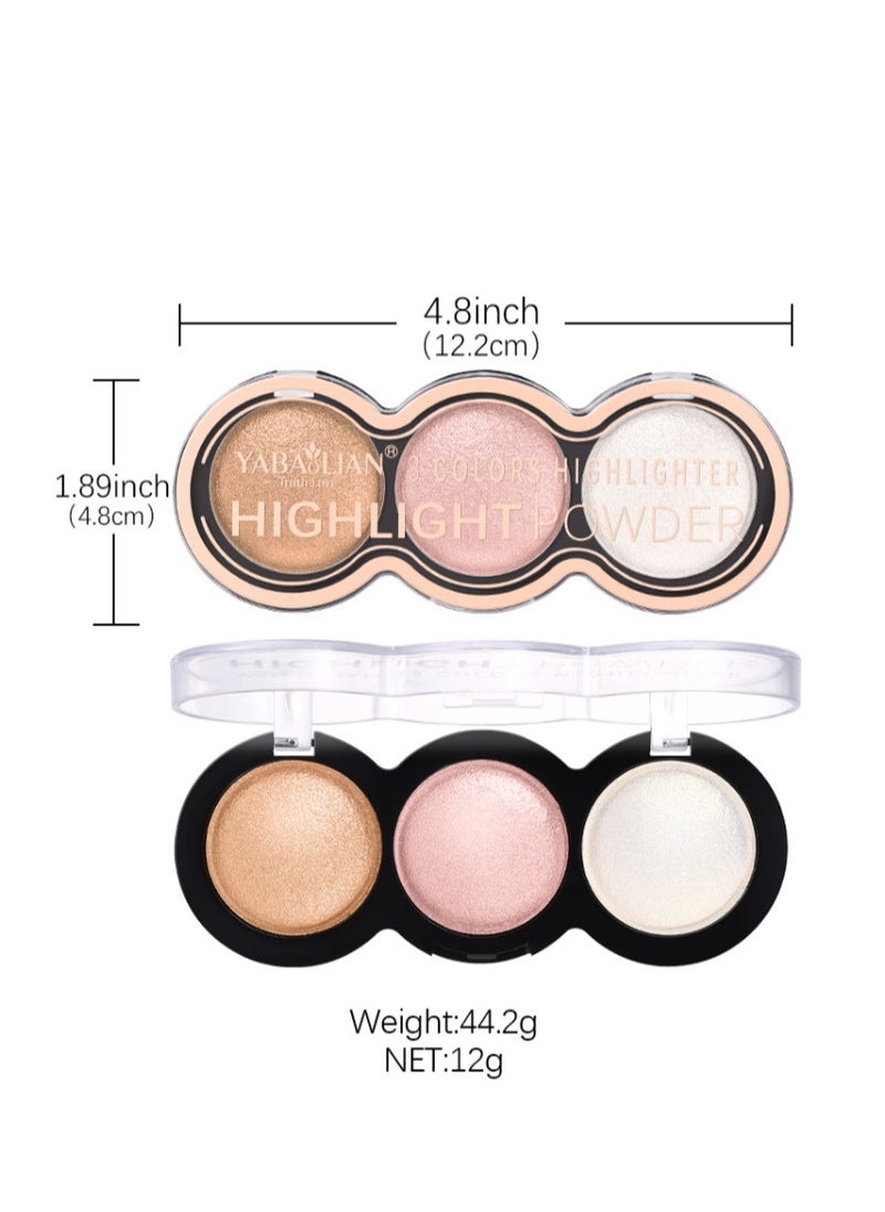Yabaolian - 3 Color Glitter Highlighter Powder Palette,3 in 1 Blush and Highlighter Powder Makeup,Waterproof Long Lasting,Highly Pigmented Face Illuminator for a Glowing Look 1 Pcs Palette Color Number 4 - Image 1