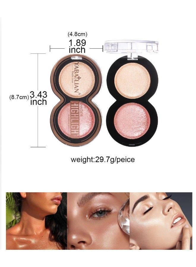 Yabaolian 2 Colors Glitter Highlighter Powder Palette,3 in 1 Blush and Highlighter Powder Makeup,Waterproof Long Lasting,Highly Pigmented Face Illuminator for a Glowing Look 1 Pcs Palette Color Number 4 - Image 3