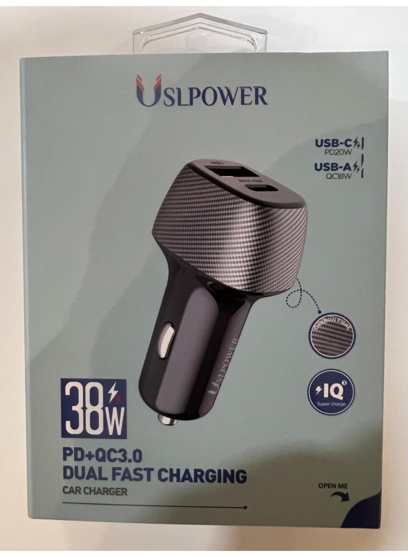 USLPOWER Car Charger 38W Dual Fast Charging USB-C PD + USB-A QC3.0, 3A Output, Universal 12V/24V Vehicle Charger for iPhone Samsung Android Tablets Cars & Trucks - Image 2