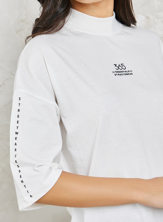 Styli Printed High Neck Drop Shoulder T-shirt and Flared Co-ords  - Image 3