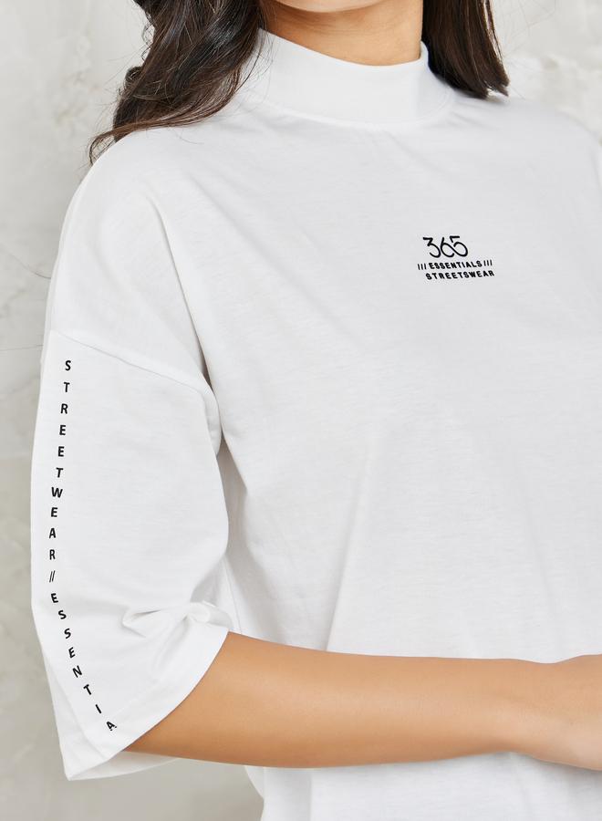 Styli Printed High Neck Drop Shoulder T-shirt and Flared Co-ords - Image 3