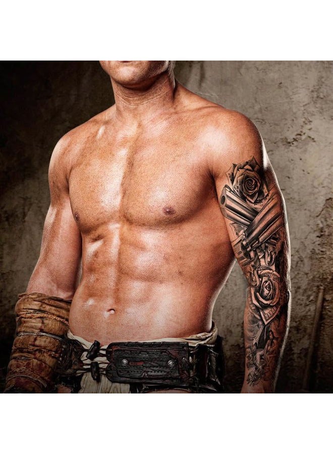 Kotbs 6 SheetsTribal Lion Forest Full Arm Temporary Tattoo Sleeves for Women Adults, Realistic Lion, Clock, and Skull Design, Fake Tattoo Sleeves for Cosplay, Halloween, and Festivals - Image 2