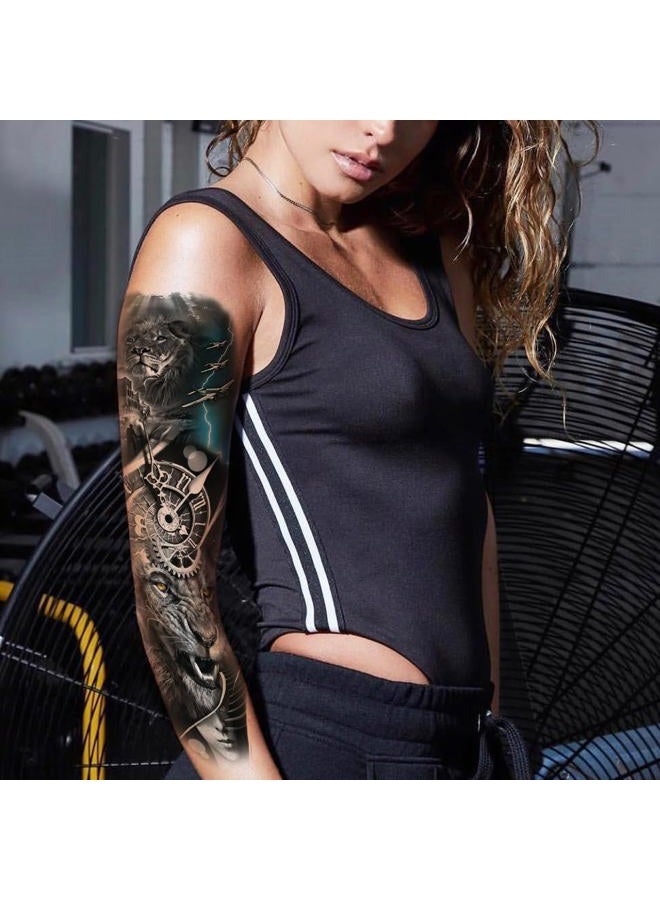 Kotbs 6 SheetsTribal Lion Forest Full Arm Temporary Tattoo Sleeves for Women Adults, Realistic Lion, Clock, and Skull Design, Fake Tattoo Sleeves for Cosplay, Halloween, and Festivals - Image 4