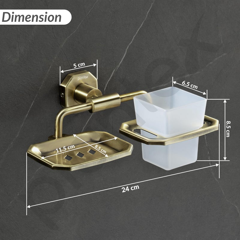 Plantex 304 Grade Stainless Steel 2in1 Soap Dish with Tumbler Holder/Soap Stand/Tooth Brush Holder/Bathroom Accessories - Nipron (Brass Antique) - Image 3