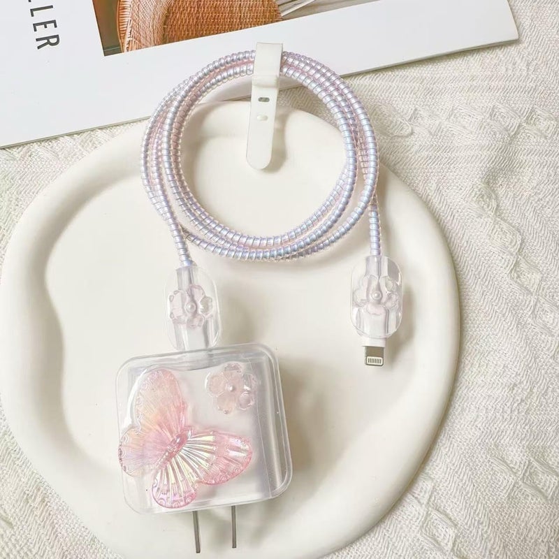 FACTOTECH Protective Charger Case for iPhone 18W 20W iPhone 16 15 14 13 12 11 Pro Max Charging Cable Charger Protective Cover Data Cable Protective Sleeve-Flower Butterfly - Image 5