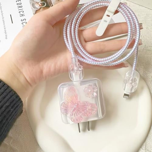 FACTOTECH Protective Charger Case for iPhone 18W 20W iPhone 16 15 14 13 12 11 Pro Max Charging Cable Charger Protective Cover Data Cable Protective Sleeve-Flower Butterfly - Image 2