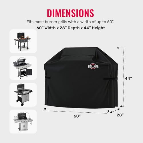 Grillman Premium Grill Cover for Outdoor Grill, BBQ Grill Cover 60 Inch- Rip-Proof, Waterproof, Top Heavy-Duty Large 60 Inch Grill Cover - Barbecue Cover & Gas Grill Covers (60"L x 28"W x 44"H, Black) - Image 3