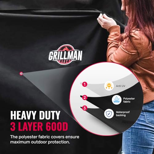 Grillman Premium Grill Cover for Outdoor Grill, BBQ Grill Cover 60 Inch- Rip-Proof, Waterproof, Top Heavy-Duty Large 60 Inch Grill Cover - Barbecue Cover & Gas Grill Covers (60"L x 28"W x 44"H, Black) - Image 4
