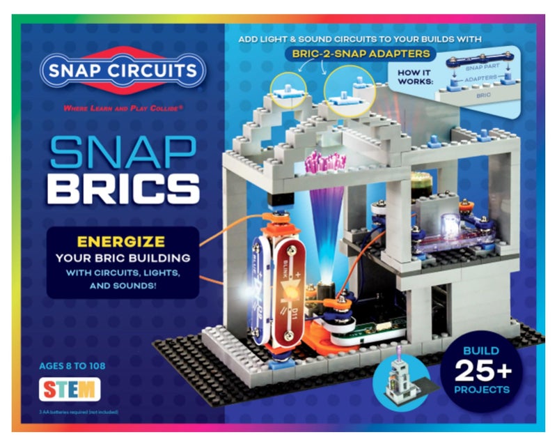Snap Circuits BRIC Structures Brick Electronics Exploration Kit Over 20 Stem Brick Projects Full Color Project Manual 20 Parts 75 BRIC2Snap Adapters 140 BRICs