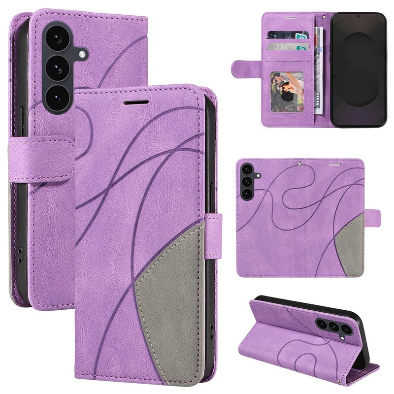 erorex For Samsung Galaxy S25 FE 5G Dual-color Splicing Flip Leather Phone Case(Purple) - Image 1