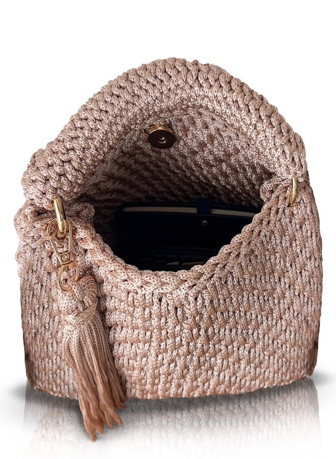 CHQEL Handmade Crochet Shoulder Bag for Women – Boho Knit Crossbody Purse with Tassel, Lightweight Woven Handbag, Stylish Casual Satchel for Everyday & Travel - Image 5