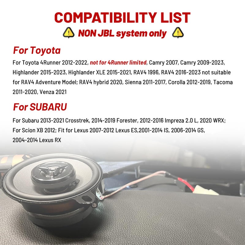 RED WOLF Car Front Dash Tweeter Speaker Harness for 2008-2022 Toyota RAV4 Highlander Scion, 2010-2019 Subaru Forester for 4 Pin Audio Wire Plug Non JBL System, Install Aftermarket Speaker Connector - Image 2