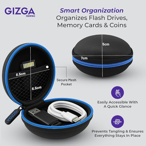 GIZGA essentials Earphone Carrying Case, Multi-Purpose Pocket Storage Travel Organizer for Earphones, Headset, Pen Drives, SD Cards, Shock-Proof Ballistic Nylon, Soft Fabric, Mesh Pocket, Blue - Image 4