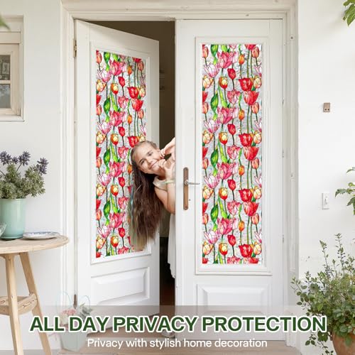 Aomkmi Stained Glass Window Film UV Resistant Window Privacy Film Red Floral Privacy Rainbow Decals Living Room Bedroom Sun Blocking Decor Removable Static Cling Stickers 17 x 78.74 Inch - Image 3
