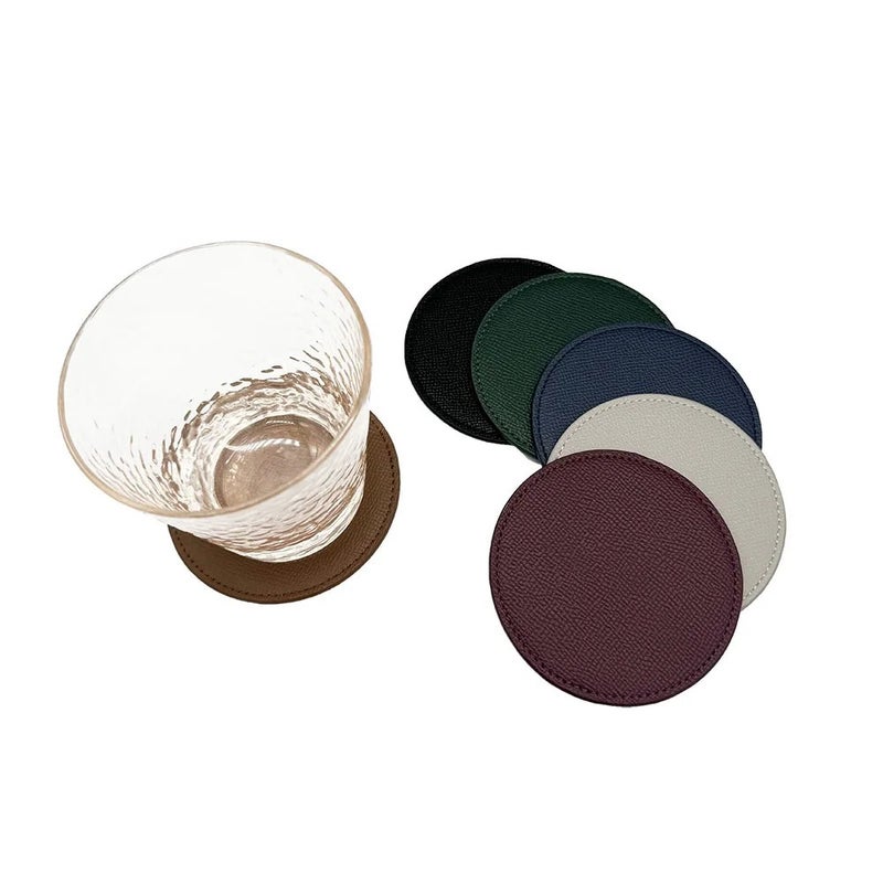 Y&D Round Table Soft PU Leather Coasters – Colorful Epsom Drink Coaster Set for Tea & Coffee Cups with Promotional Printing, Non-Slip Blank Mat for Home & Office - Image 3