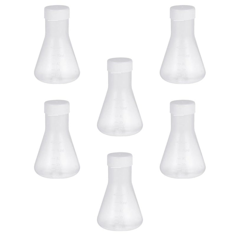 6 Pack 50ml Plastic Erlenmeyer Flasks With Screw Caps For Laboratory Experiments - Image 2