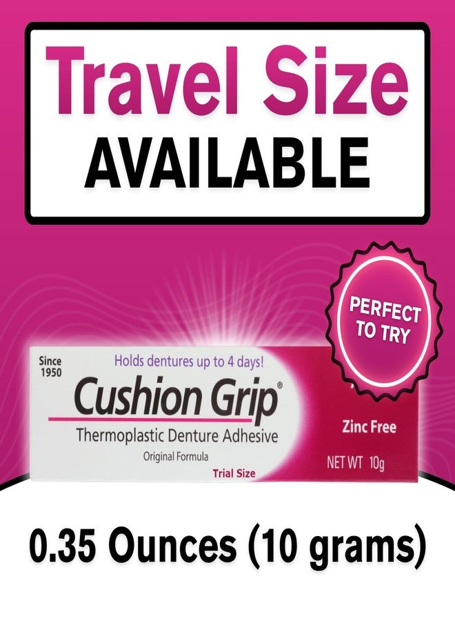Cushion Grip Thermoplastic Denture Adhesive, 0.35 oz (Travel Size) | Refits and Tightens Loose Dentures for Up to 4 Days | Non-Glue, Zinc-Free, Waterproof Formula, Acts Like a Soft Denture Reliner - Image 2