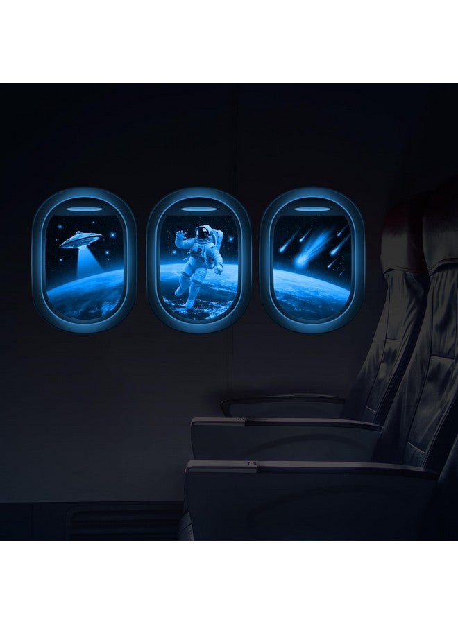 Robmoda Glow in The Dark 3D Space Wall Decals, Set of 3 Galaxy Window Stickers for Wall, Space Themed Room Decor for Kids Boys (Blue) - Image 1