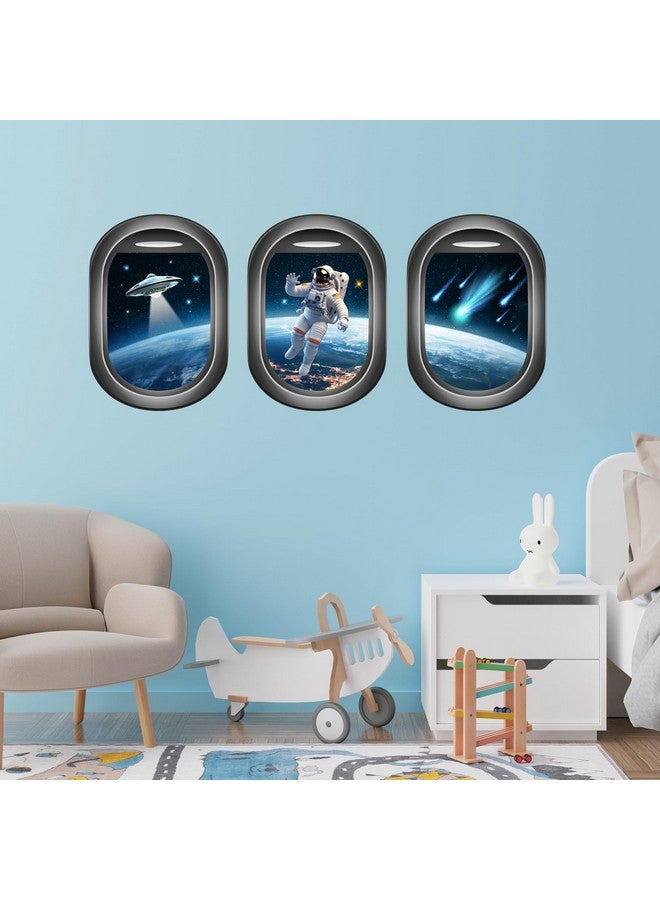 Robmoda Glow in The Dark 3D Space Wall Decals, Set of 3 Galaxy Window Stickers for Wall, Space Themed Room Decor for Kids Boys (Blue) - Image 4