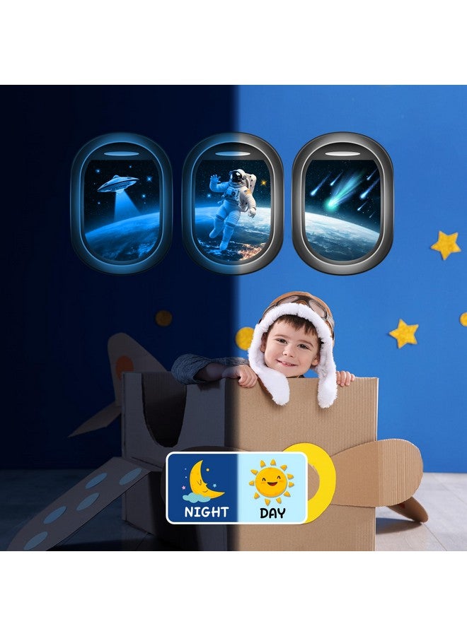 Robmoda Glow in The Dark 3D Space Wall Decals, Set of 3 Galaxy Window Stickers for Wall, Space Themed Room Decor for Kids Boys (Blue) - Image 3