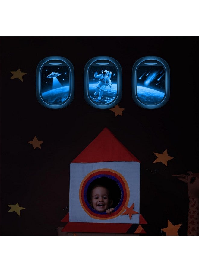 Robmoda Glow in The Dark 3D Space Wall Decals, Set of 3 Galaxy Window Stickers for Wall, Space Themed Room Decor for Kids Boys (Blue) - Image 2