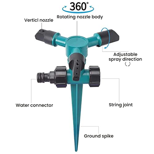 Optifit® 3Pcs Garden Sprinkler - 360° Rotating Irrigation Sprinkler -Water Sprinkler for Garden - Three-Outlet Lawn Sprinkler Adjustable Jetting Angle 3000 Sq Ft Coverage - Gardening Watering Systems - Image 4