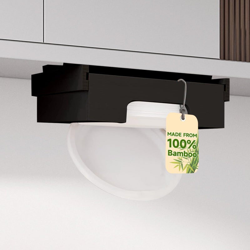 RONGSENDAY Paper Plate Dispenser Under Cabinet - 9 inch Bamboo Paper Plate Dispenser, Kitchen Counter Vertical Holder Organizer Countertop Caddy Black (9 Inch) - Image 1