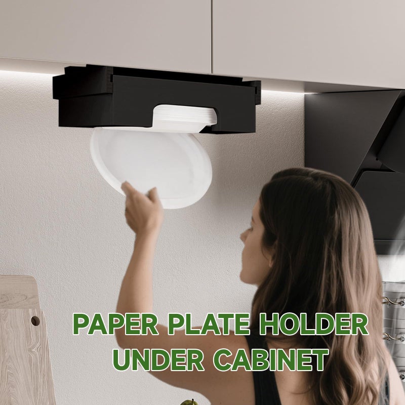 RONGSENDAY Paper Plate Dispenser Under Cabinet - 9 inch Bamboo Paper Plate Dispenser, Kitchen Counter Vertical Holder Organizer Countertop Caddy Black (9 Inch) - Image 4