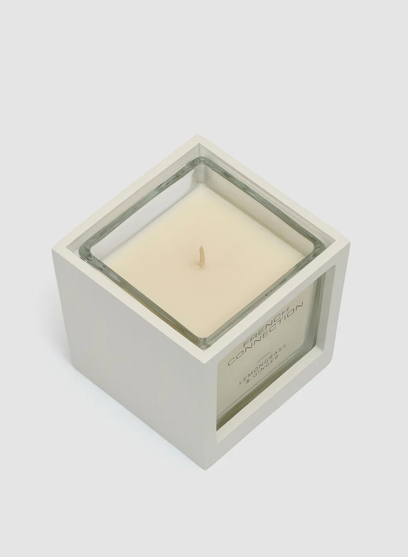 French Connection White Wooden surround Lemongrass & Ginger Candle 200G