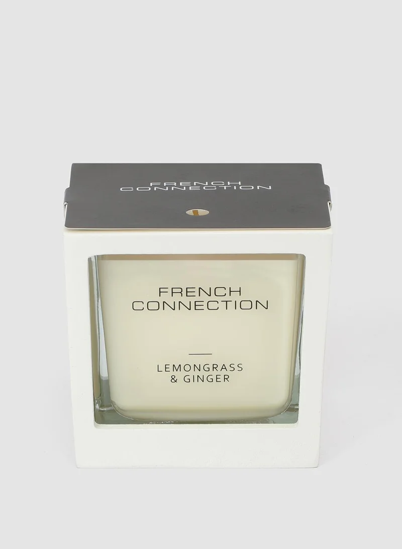 French Connection White Wooden surround Lemongrass & Ginger Candle 200G