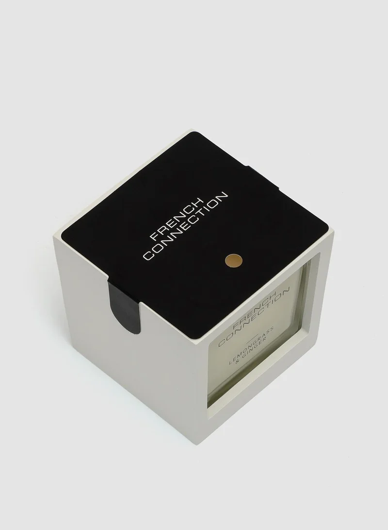 French Connection White Wooden surround Lemongrass & Ginger Candle 200G