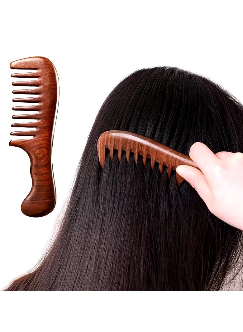 Goolsky مشط شعر من خشب الصندل الطبيعي مضاد للكهرباء الساكنة مشط خشبي مدلك بأسنان طويلة وعريضة لتفكيك الشعر للعناية بالشعر هدية منزلية - Image 1