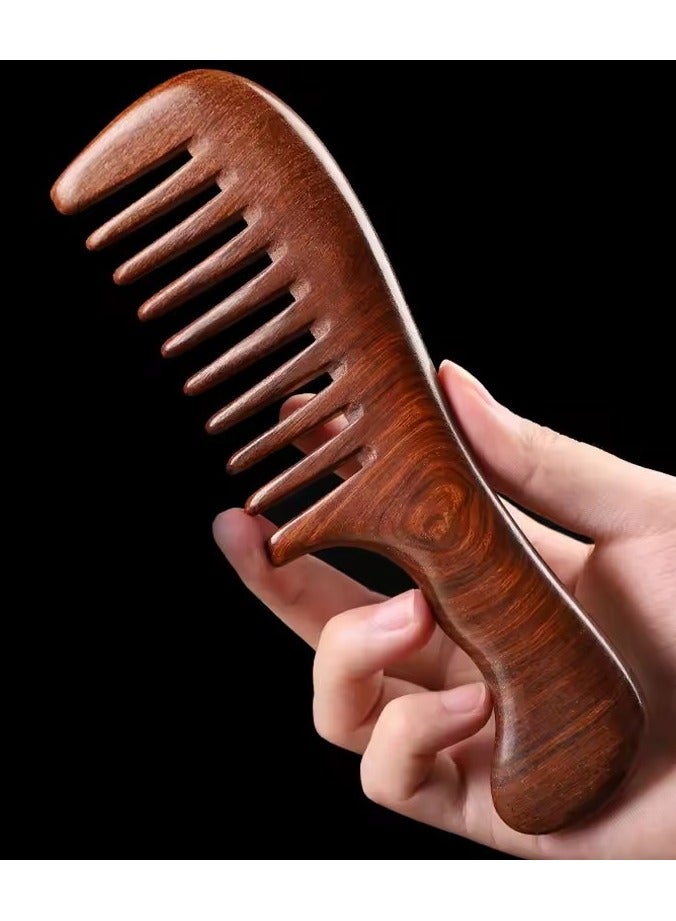 Goolsky مشط شعر من خشب الصندل الطبيعي مضاد للكهرباء الساكنة مشط خشبي مدلك بأسنان طويلة وعريضة لتفكيك الشعر للعناية بالشعر هدية منزلية - Image 5