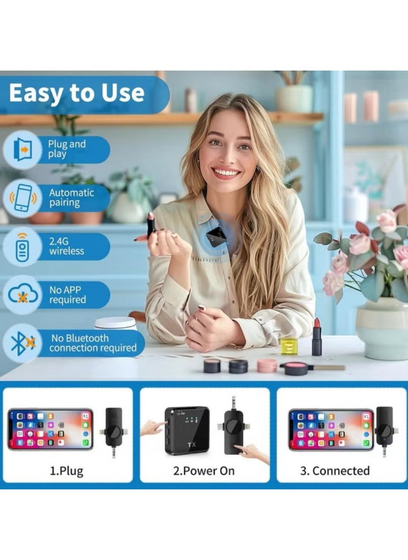 Tx F11-2 Wireless Tie Microphone Dual Mic System – Plug & Play Mini Wireless Lavalier Mic with Noise Reduction for Android & iOS – Ideal for Live Streaming, Interviews, Vlogging, and Video Recording – Two Microphones Included - Image 5