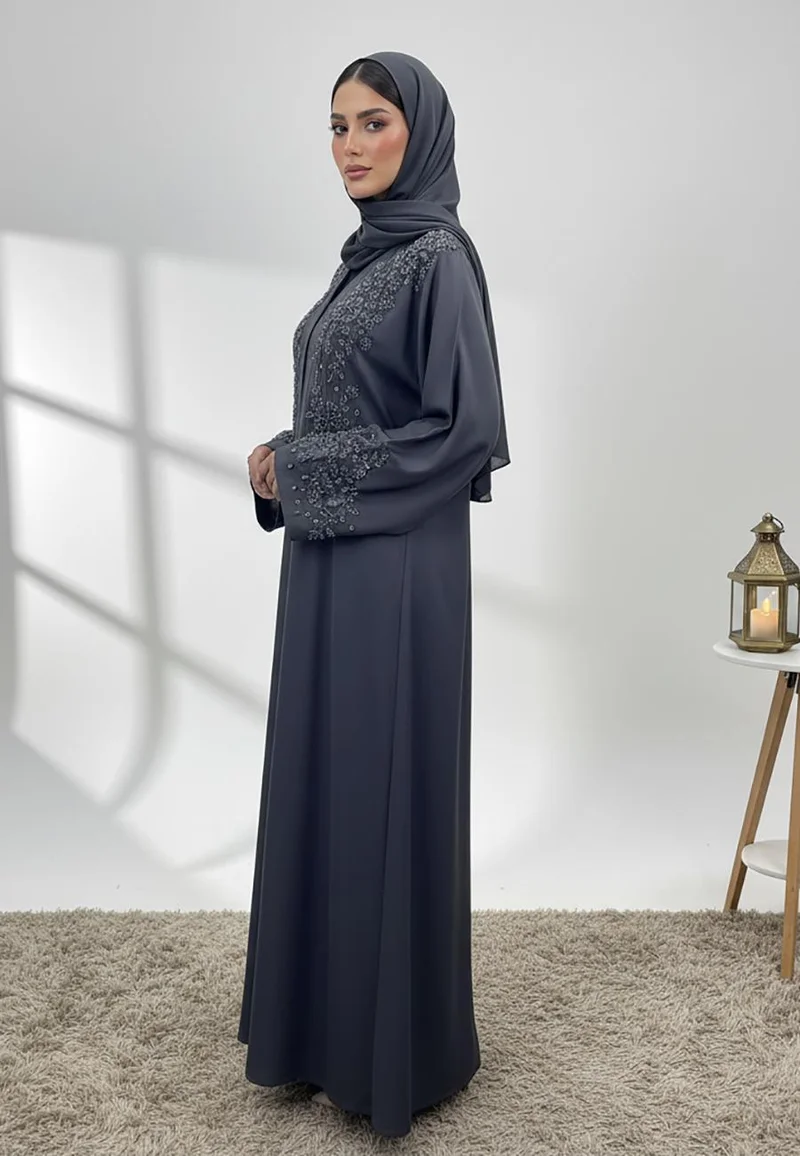 Nukhbaa  Beaded Neck Abaya-856 for Women | Best Price UAE
