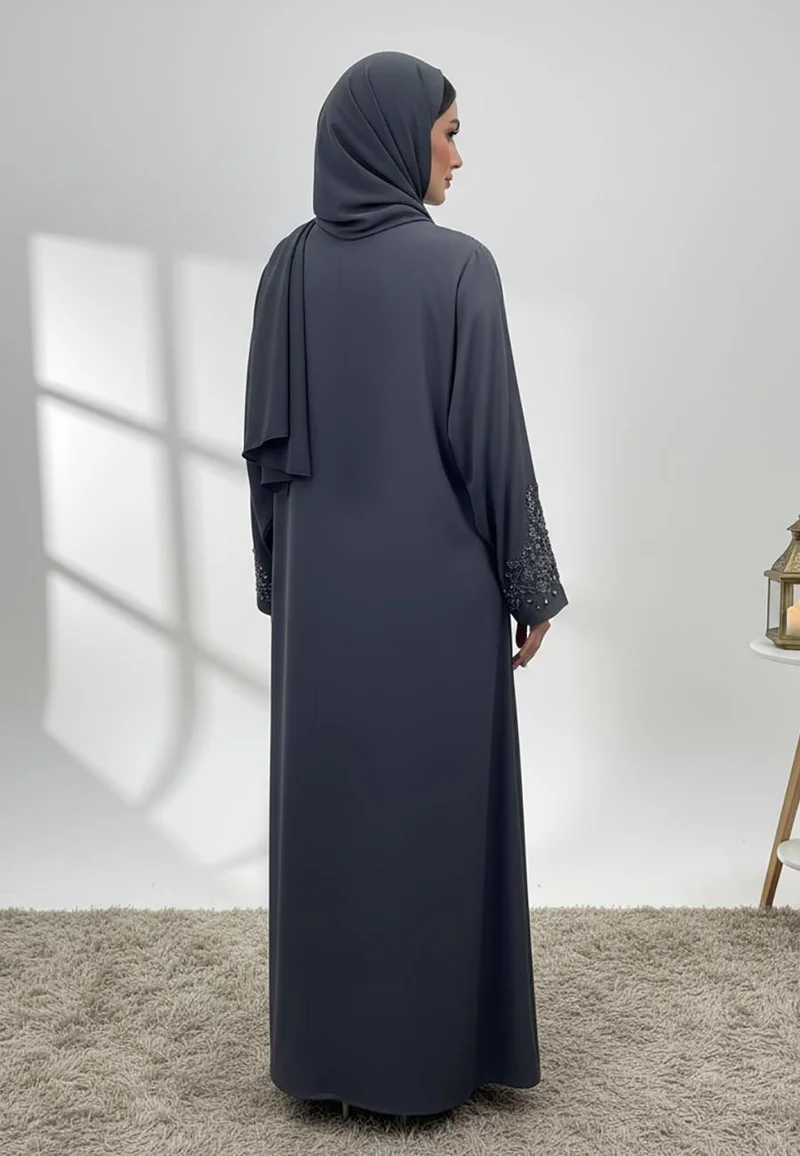 Nukhbaa  Beaded Neck Abaya-856 for Women | Best Price UAE