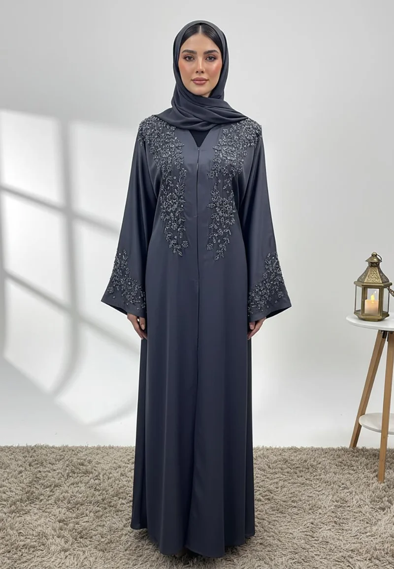Beaded Neck Abaya-856