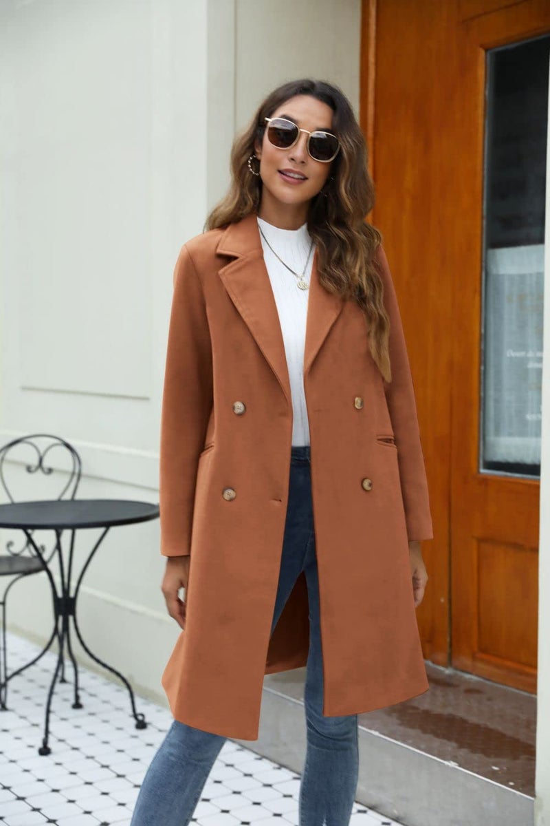 Yousify Women's Wool & Pea Coats Double Breasted Caramel Coat Women Notched Lapel Collar Long Winter Trench Coats - Image 4