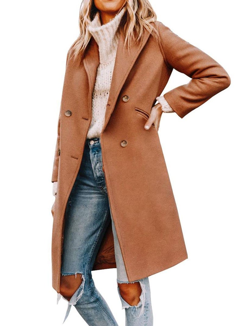 Yousify Women's Wool & Pea Coats Double Breasted Caramel Coat Women Notched Lapel Collar Long Winter Trench Coats - Image 1