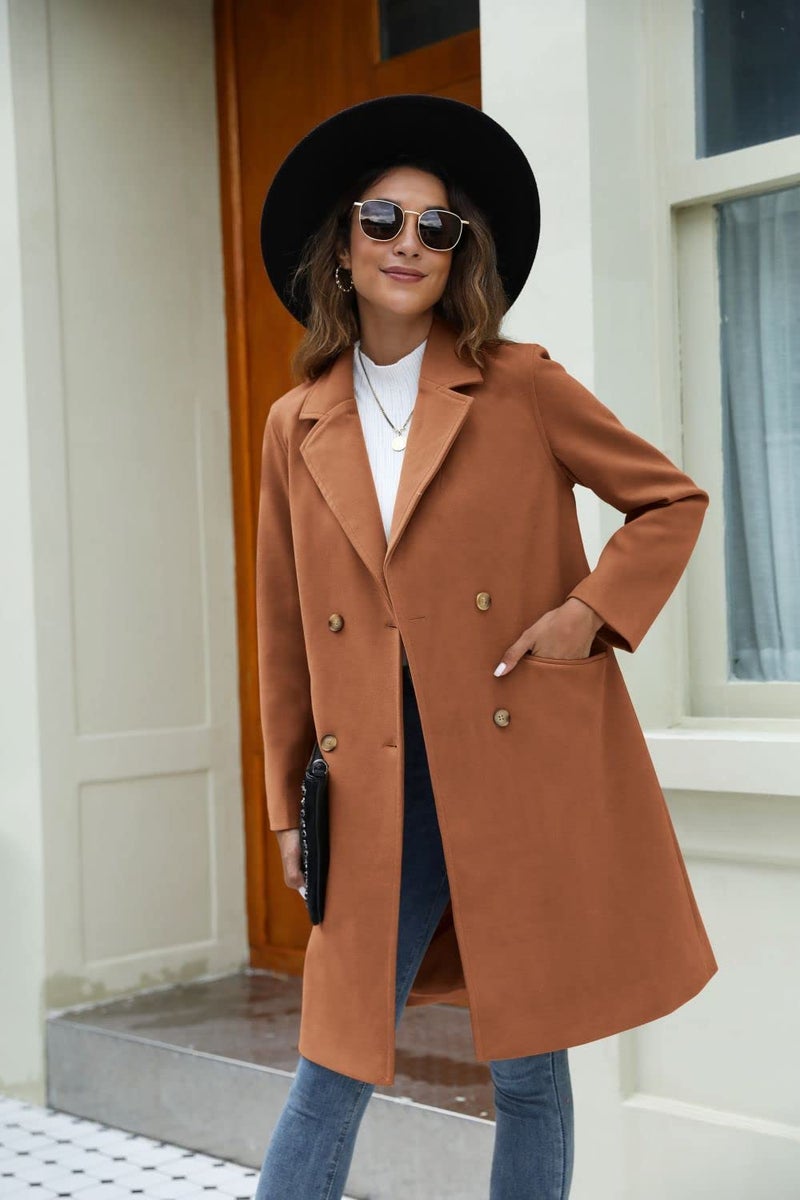 Yousify Women's Wool & Pea Coats Double Breasted Caramel Coat Women Notched Lapel Collar Long Winter Trench Coats - Image 5