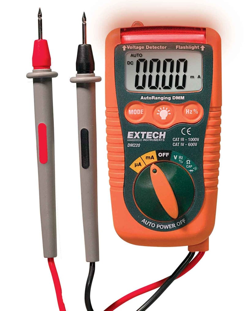 Extech DM220 True RMS Digital Multimeter - 6000 Count, Auto/Manual Ranging, Voltage/Current/Resistance/Capacitance/Frequency, Temperature with Type K Thermocouple, CAT IV Safety Rated