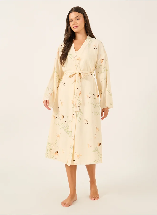 Styli Floral Print Strappy Slip Dress and Robe Set