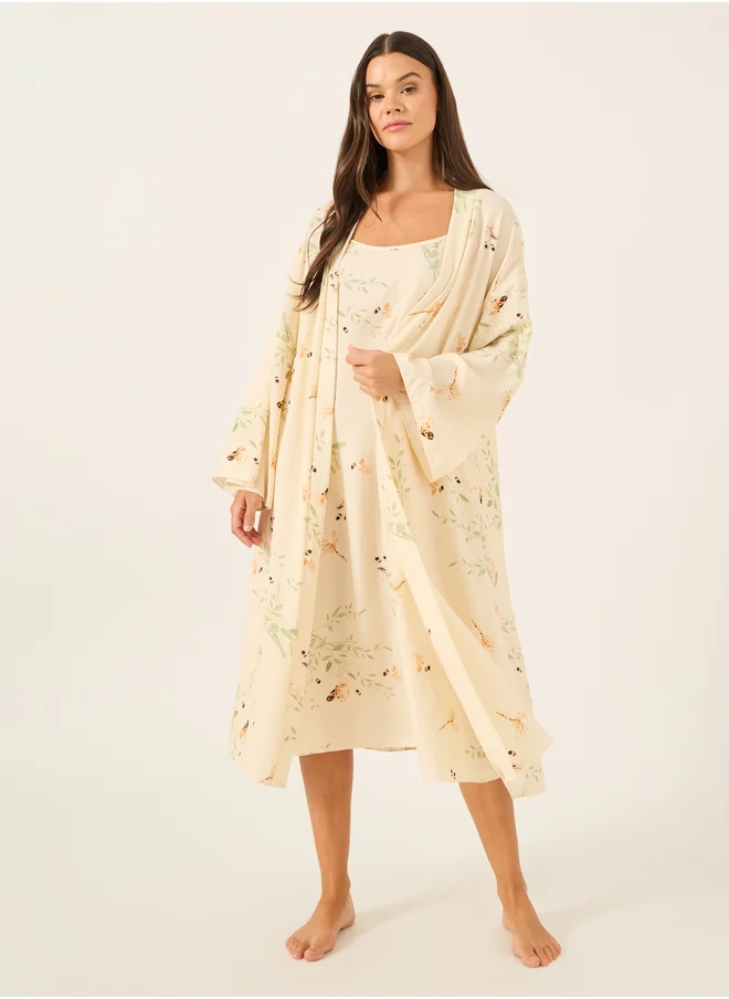 Styli Floral Print Strappy Slip Dress and Robe Set